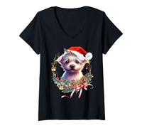 Womens Baby Dog Christmas Wreath, The Soul Keeper V-Neck T-Shirt