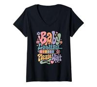 Women's Baby Loading Please Wait Cute Retro Groovy Typography V-Neck T-Shirt