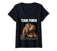 Women's Baby Monkey Punch Plush Cute Monkey Japan Zoo Team Punch V-Neck T-Shirt