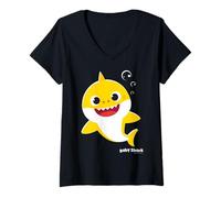 Womens Baby Shark Bubbles Swimming Happy V-Neck T-Shirt