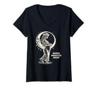 Women's Baby Shower Pregnant Skeleton Miracles Begin V-Neck T-Shirt