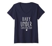 Women's Baby Under Construction, Pregnancy News t-Shirt V-Neck T-Shirt, Navy Blue, Medium