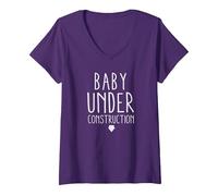 Women's Baby Under Construction, Pregnancy News t-Shirt V-Neck T-Shirt, Purple, Medium