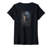 Women's Baby Wolf in Forest Night V-Neck T-Shirt