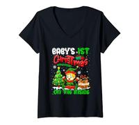 Womens Baby's 1st Xmas On The Inside Cute Elf Expecting New Baby V-Neck T-Shirt