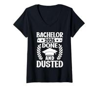Womens Bachelor 2026 Done and Dusted Funny Bachelor Degree V-Neck T-Shirt