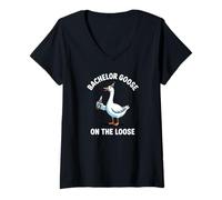 Womens Bachelor Goose On The Loose Groomsmen Groom Party Wedding V-Neck T-Shirt