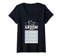 Womens Bachelor Party with Checklist Groom Mission Humorous V-Neck T-Shirt