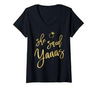 Women's Bachelorette Party Shirts She Said Yaaas Dark Yellow V-Neck T-Shirt