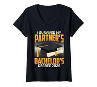 Women's Bachelor's Degree Survived My PARTNER'S Bachelor's 2026 V-Neck T-Shirt