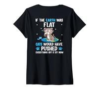 Womens Back Print if The Earth was Flat Cats Pushed Everything Off V-Neck T-Shirt