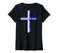 Womens Back The Blue Faith Over Fear Christian Art ON Back V-Neck T-Shirt