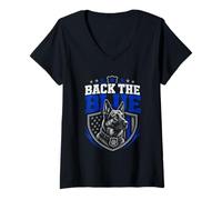 Women's Back The Blue Flag K-9 German Shepherd Police V-Neck T-Shirt