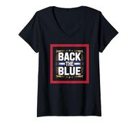 Women's Back The Blue Law Enforcement Support Message V-Neck T-Shirt