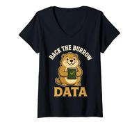 Women's Back The Burrow Data Marmot Research Humor V-Neck T-Shirt
