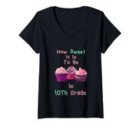 Women's Back to School 10th Grade Teacher Student Cupcake Art V-Neck T-Shirt