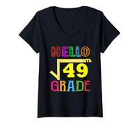 Womens Back to school 7th Grade Square Root of 49 math kids teache V-Neck T-Shirt