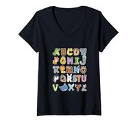 Women's Back to School ABC Kindergarten Teacher V-Neck T-Shirt