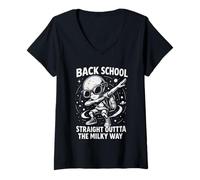 Women's Back to School Alien Dabbing Straight Outta The Milky Way V-Neck T-Shirt