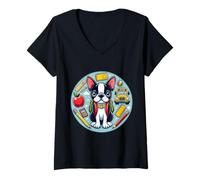 Womens Back To School Boston Terrier Dog Boys Girls Owner Student V-Neck T-Shirt