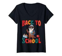 Women's Back to School Cute River Otter Student First Day Vibes V-Neck T-Shirt