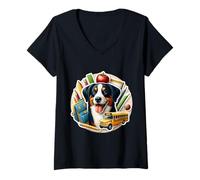 Womens Back To School Entlebucher Mountain Dog Boy Girls Kids Owner V-Neck T-Shirt