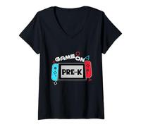 Womens Back to School Game On Pre-K Grade Funny Gamer Kids Boys V-Neck T-Shirt