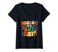 Womens Back to School Hooray It's Art Day Art Teacher Artist V-Neck T-Shirt