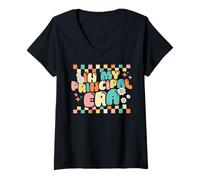 Womens Back to School In My Principal Era Funny First Day Groovy V-Neck T-Shirt