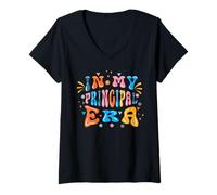 Womens Back to School In My Principal Era Funny First Day Groovy V-Neck T-Shirt