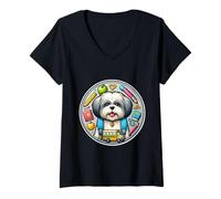 Womens Back To School Lhasa Apso Dog Boys Girls Owner Student Kids V-Neck T-Shirt
