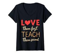 Womens Back to School love them first teach them second teacher V-Neck T-Shirt