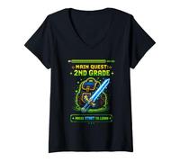 Women's Back to School Main Quest 2nd Grade Second Grade Video Game V-Neck T-Shirt