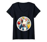 Womens Back To School Miniature Bull Terrier Dog Boy Girl Kid Owner V-Neck T-Shirt