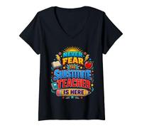 Women's Back to School Never Fear The Substitue Teacher is Here V-Neck T-Shirt