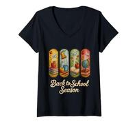 Womens Back to school season 2025 , teachers Embroidery style Crew V-Neck T-Shirt