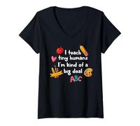 Womens Back to School Teacher Teach Tiny Humans Big Deal Daycare V-Neck T-Shirt