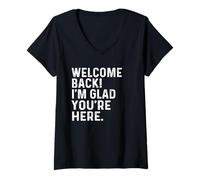 Womens Back to School Teacher Welcome Back I'm Glad You're Here V-Neck T-Shirt