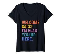 Womens Back to School Teacher Welcome Back I'm Glad You're Here V-Neck T-Shirt