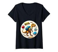 Womens Back To School Velociraptor Dinosaur Boys Girls Student Dino V-Neck T-Shirt