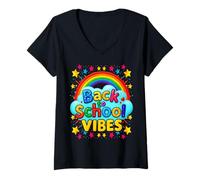 Womens Back to School Vibes Rainbow Kids First Day Design V-Neck T-Shirt