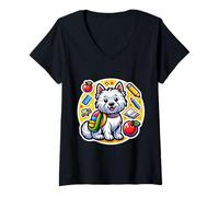 Womens Back To School West Highland White Terrier Dog Boys Girls V-Neck T-Shirt