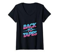 Womens Back to Tapes Retro 80s Cassette Mixtape Nostalgia V-Neck T-Shirt