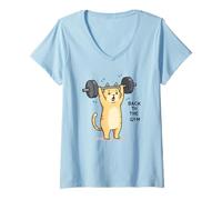 Womens Back to The Gym Funny Cat Weightlifting Workout V-Neck T-Shirt