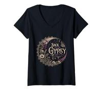 Women's Back to the Gypsy that I was Celestial Moon Boho Aesthetic V-Neck T-Shirt