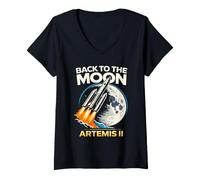 Women's Back to The Moon Artemis II Rocket Space Mission V-Neck T-Shirt