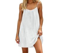 Womens Backless Cami Dress Casual Crew Neck Sleeveless Sundress Sexy Spaghetti Strap Flowy Beach Dresses Withback Tie Summer Solid Color Tank Dress Ladies Flowy Open Back Midi Dresses(White,XL)