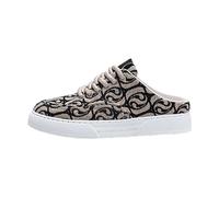 Women's Backless Canvas Trainers with Lace up Design, Slip on Mule Sneakers with Patterned Woven Upper, Flat Sole Loafers, Breathable Lining, Lightweight and Flexible Fit Black
