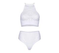 Leg Avenue Lace Halter Crop Top & High-Waist Thong Set White, S/M