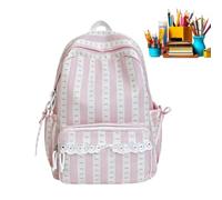 Women's Backpack, Bow Design, Striped Bag with Elegant Look, pink, See description, See description